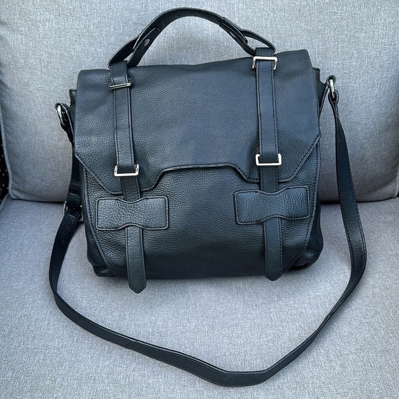 KOOBA Jane Black Pebbled Leather Crossbody Satchel - Picture 2 of 16